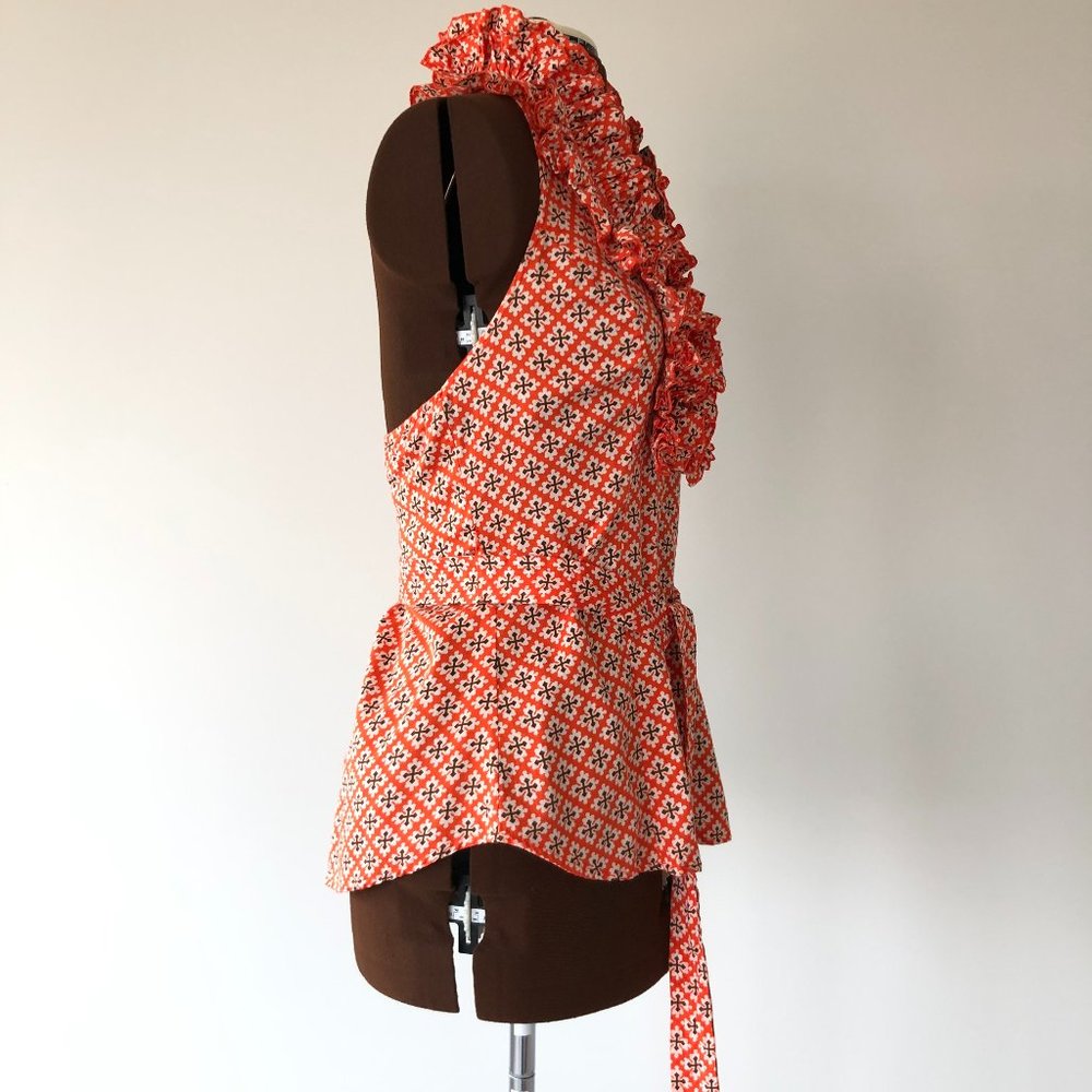 Orange Print Ruffled Halter Top Size M - Picture 4 of 8